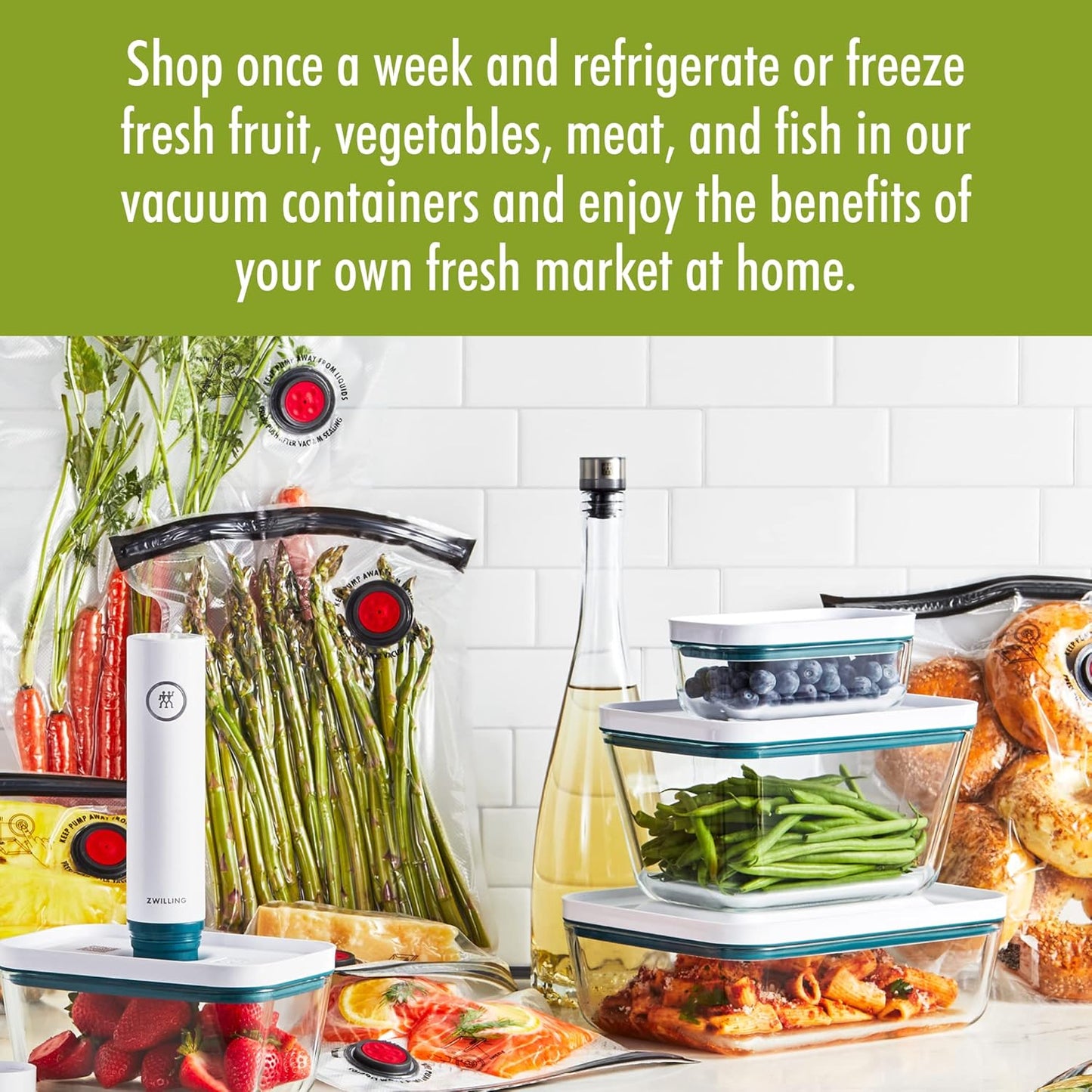 ZWILLING Fresh & Save Airtight Glass Food Storage Containers with Lids, Meal Prep Containers, Medium, La Mer