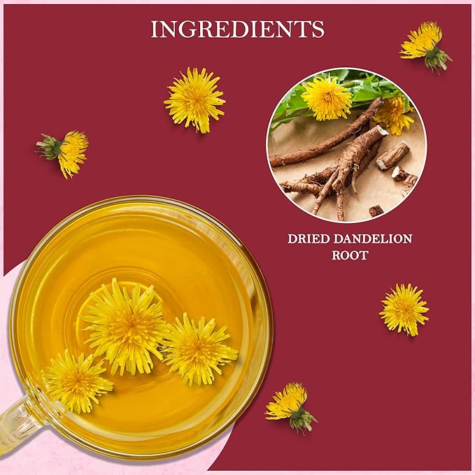 Tealeaf & Co. Dandelion Root Tea with Dried Dandelion Root Extract - Pure Herbal Tea Bags Blended with Fresh Herbs - Flavored Herbal Blend - Low Caffeine - Gluten Free - 50 Teabags