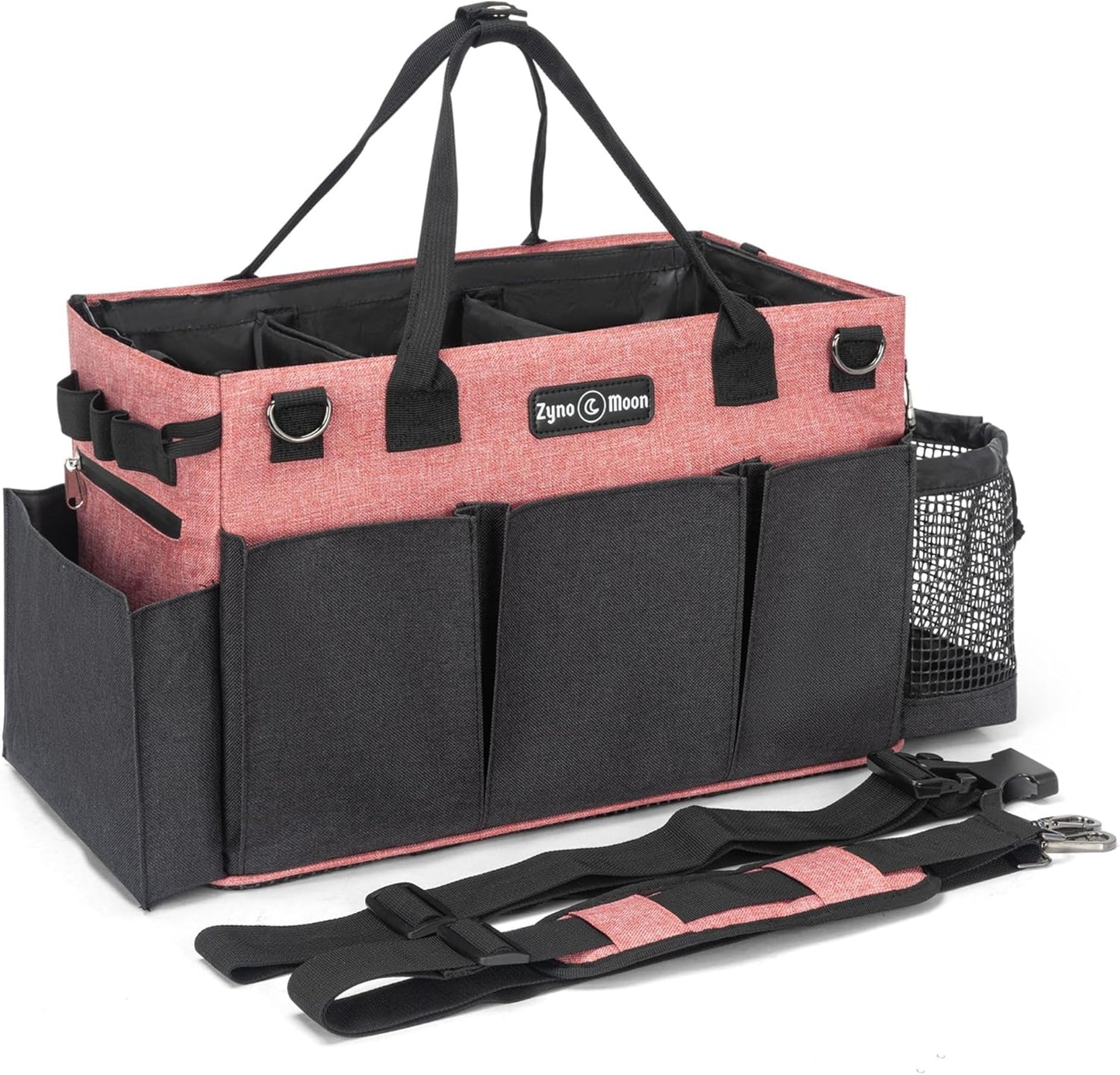 Wearable Cleaning Caddy – Portable Detailing Organizer with Spill-Proof Liner, Straps & Handles – Large Tote for Cleaning Pros, Auto Detailers, and Housekeepers – Red/Gray