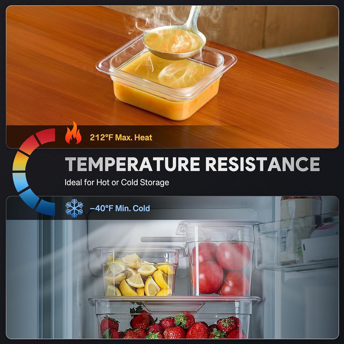 Wilprep 6 Pack Plastic Food Pans with Lids, 1/6 Size 2.5 in Deep Clear Food Storage Containers, 1.1 qt Stackable Polycarbonate Commercial Hotel Pans for Fruits Vegetables Beans Corns, NSF Listed