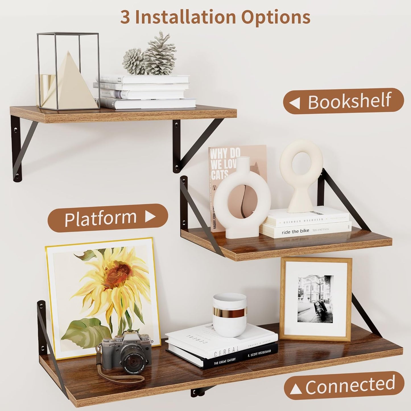 Axeman Rustic Deep Floating Shelves, Set of 2, 16W x 12D, Heavy Duty, Easy to Install, Perfect for Living Room, Bedroom, Bathroom