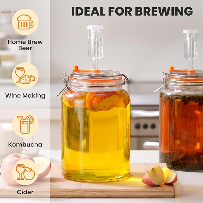 1 Gallon Fermentation Jars with Weights & Airlocks, Fermenting Kit for Sauerkraut, Kimchi, Kombucha and Pickles, 2 Pack