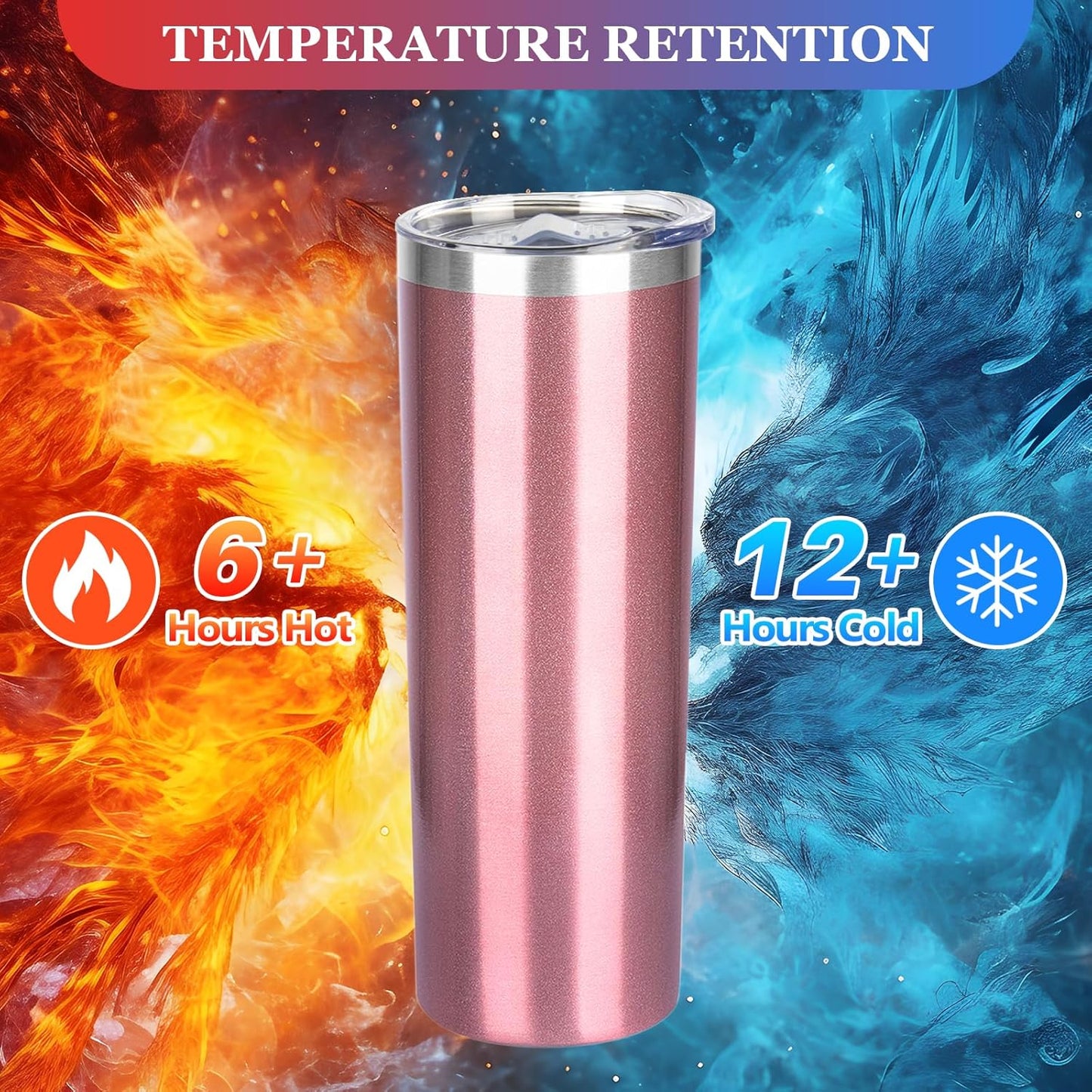 20 oz Skinny Tumblers with Lid and Straw,Stainless Steel Vacuum Insulated Tumbler Cup Double Wall Travel Coffee Mug, Thermal Water Tumbler for Hot and Cold Drinks(Rose Gold,8)