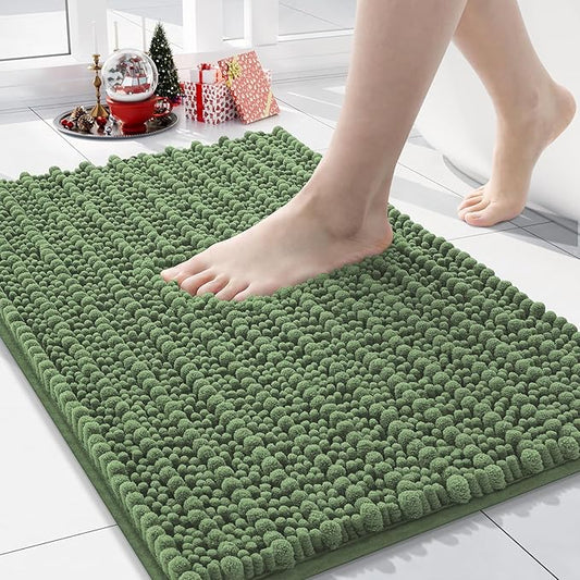 Arotive Luxury Chenille Bathroom Rug Mat, Extra Soft Thick Absorbent Shaggy Bath Rugs, Non-Slip Machine Wash Dry, Plush Bath Mats for Bathroom, Shower and Tub, 24x16, Olive Green