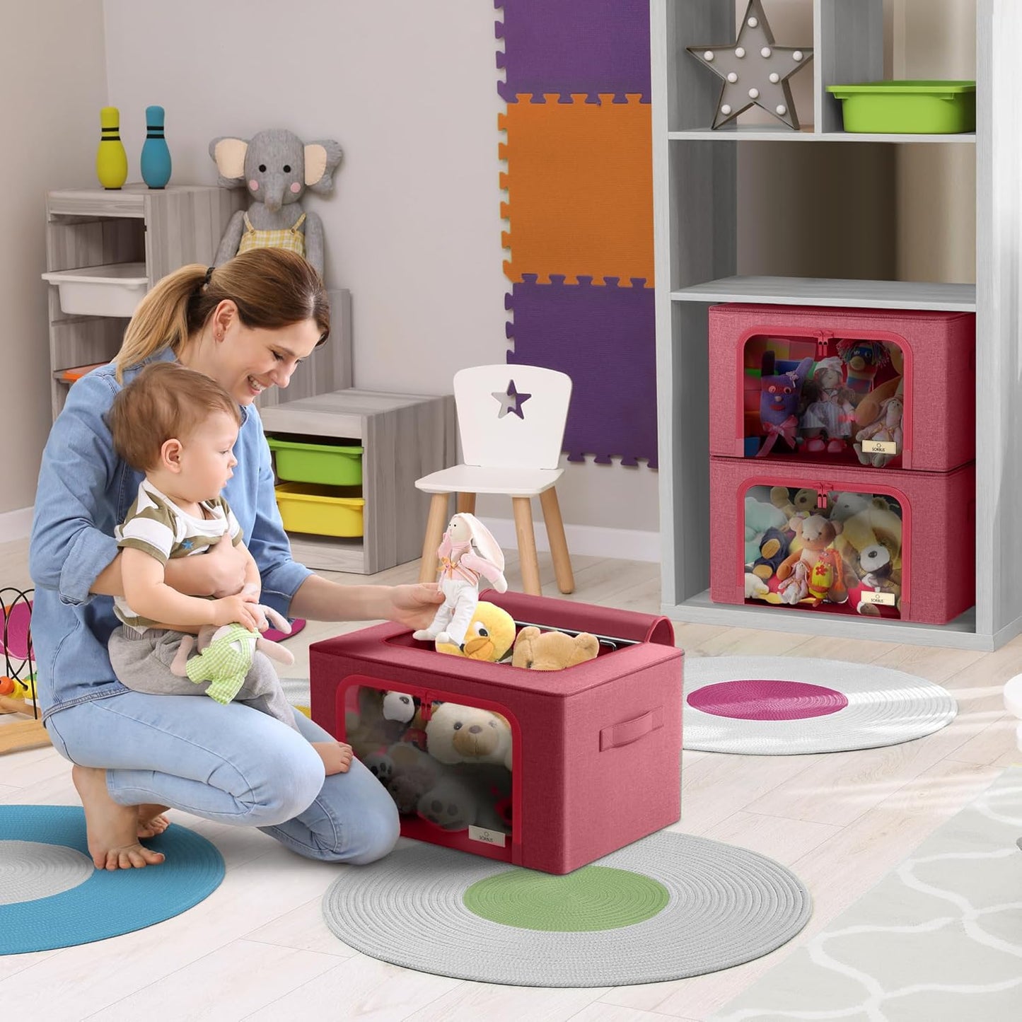 Sorbus Storage Bins with Metal Frame - Stackable & Foldable Clothes Organizer Bags - Oxford Fabric Storage Containers with Large Clear Window & Carry Handles Organization for Bedding Linen & Clothing