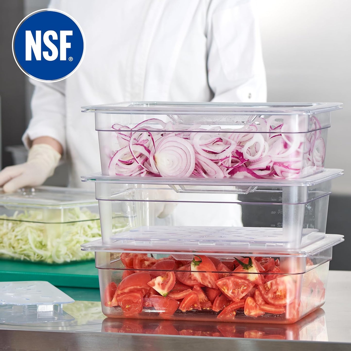 CURTA 4-Pack 1/2 Size 4" Deep NSF Polycarbonate Food Pans with Handled Lids & Drain Trays | Dishwasher & Freezer Safe Clear Container for Prep Tables, Buffet, Salad Bar, Commercial Kitchen