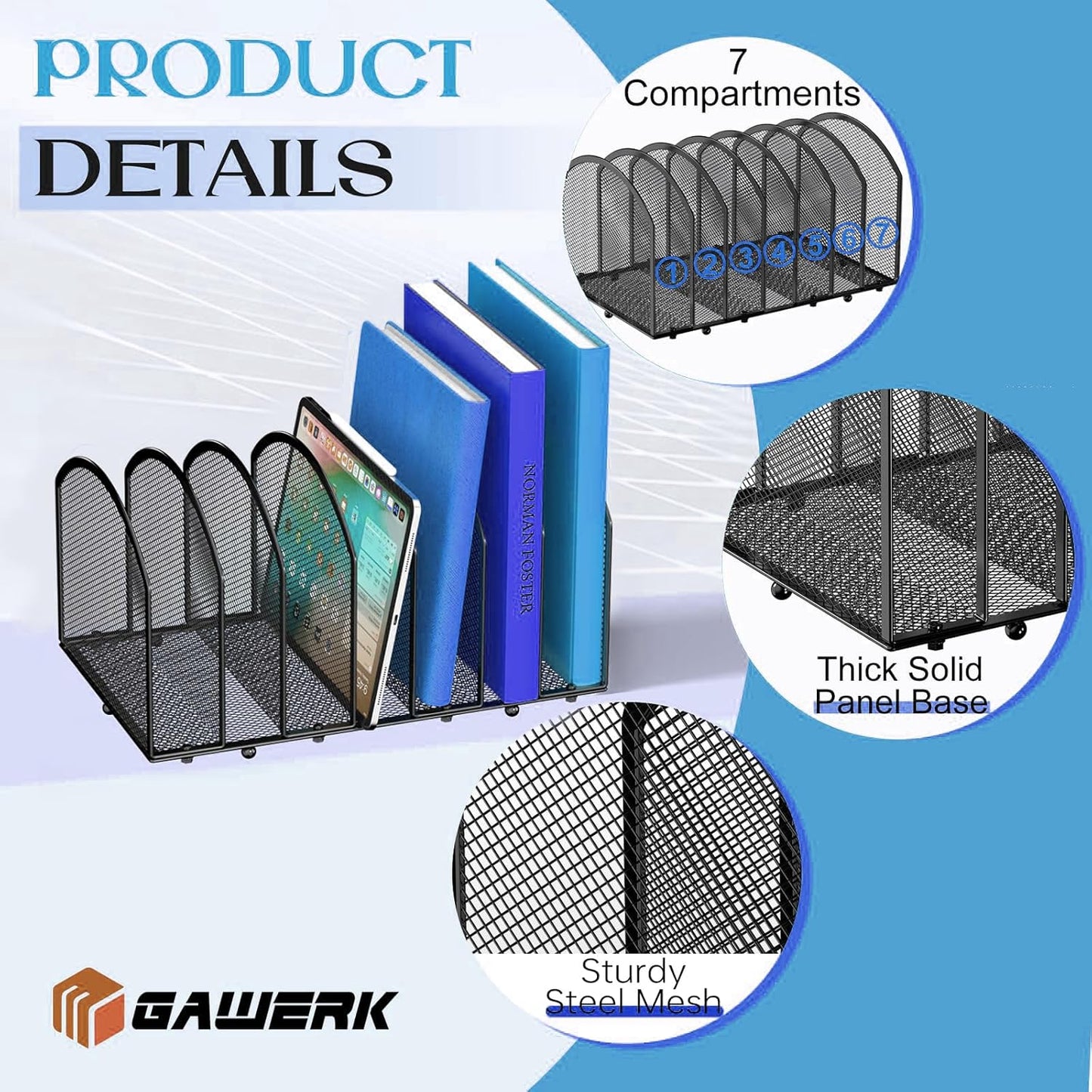 2 Pack Desk File Organizer, 7-Section Upright Mesh Desktop Organizer File Sorter Office Organization Letter Holder, Vertical Desktop File Holder for Office Home, Black