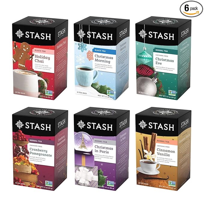 Stash Tea Holidays Are Here Variety Pack Sampler Assortment - Caffeinated, Non-GMO Project Verified Premium Tea with No Artificial Ingredients, 18 Count (Pack of 6) - 108 Bags Total
