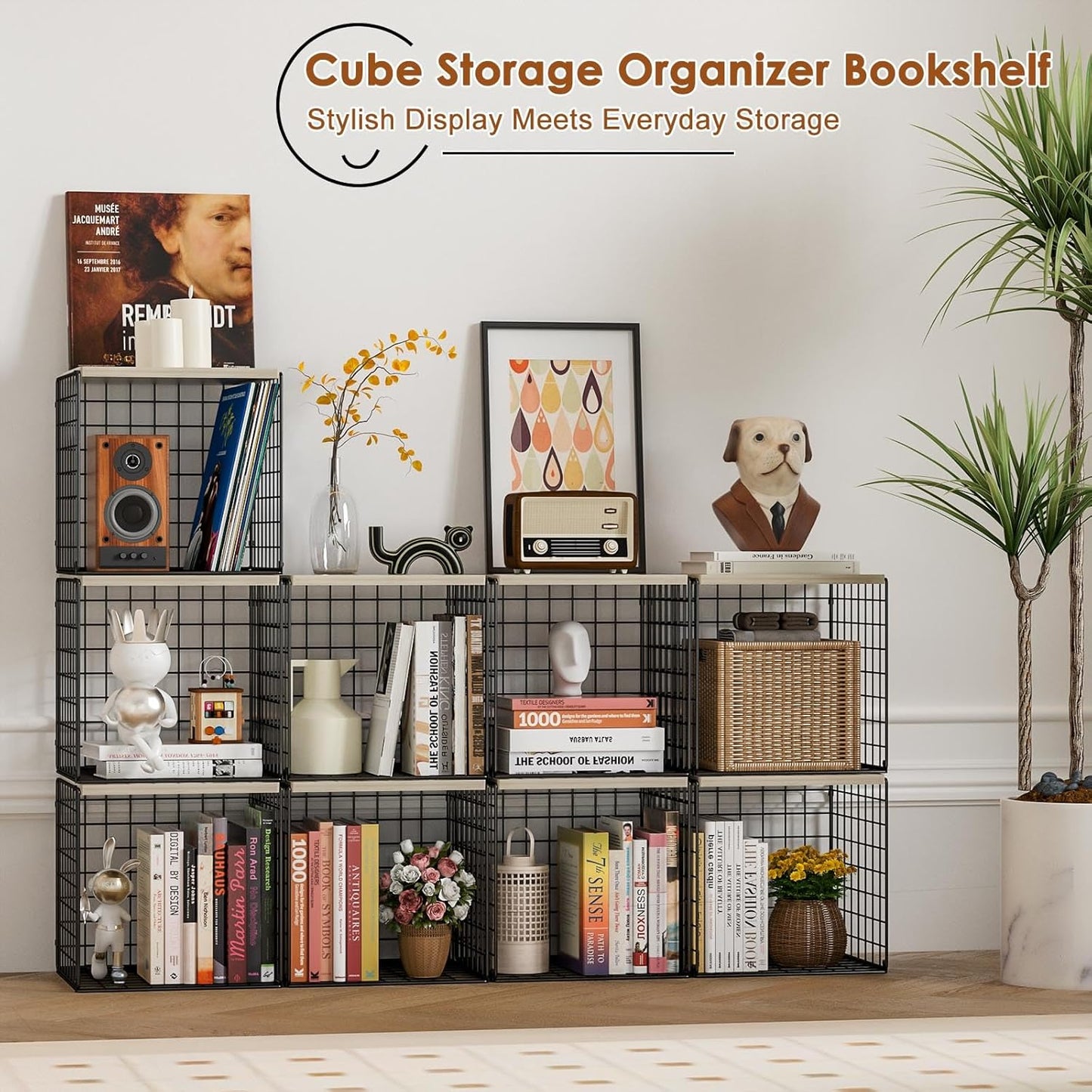 Storage Cubes - Heavy Duty Storage Bins for Shelves, Closet Organizers and Storage with Wood Top Extra Storage, Home Storage Cubes 3 Pack | Decorative Storage Baskets for Organizing Clothes Toys Books