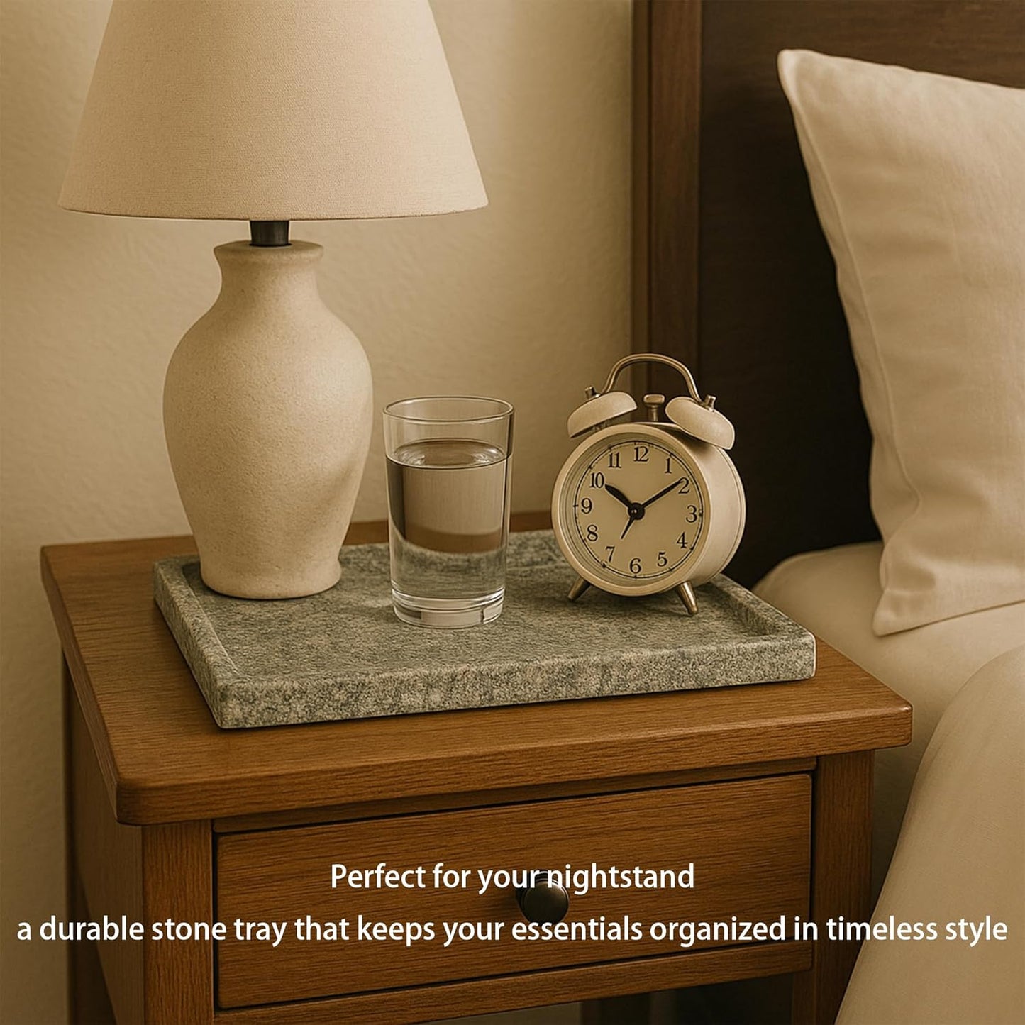 Large Stone Granite Vanity Tray 12 x 8 in - Rectangular Sand-Blasted Non-Slip Organizer with Grooved Edge, Vintage Catchall for Bathroom, Kitchen, Entryway & Bedroom (Imperial Green)