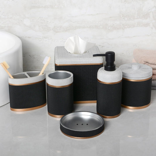 6-Piece Bathroom Accessories Set – Soap Dispenser, Toothbrush Holder, Tumbler, Soap Dish, Cotton Swab Jar & Toilet Brush – Modern Bathroom Decor Set (Seiler)