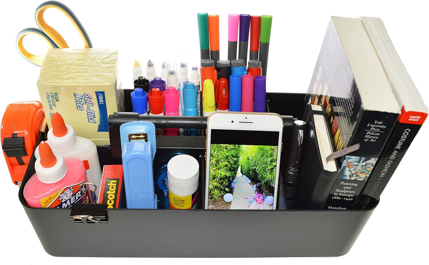 8 Compartments DIY Dividers,Large Portable Caddy, Multi Purpose,Stackable, Modern Solution for School, office, Desktop Endless use of your Choice -MADE IN USA (Black)