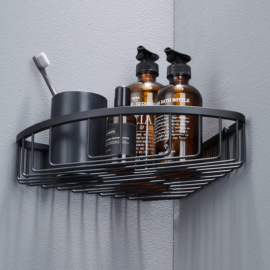 Bathroom Corner Shower Caddy Organizer, Corner-Hollow Design, SUS304 Stainless Steel Heavy Duty Rust-Proof Bathroom Shelf Organizer Holder, Wall Mounted Storage Rack, Matte Black