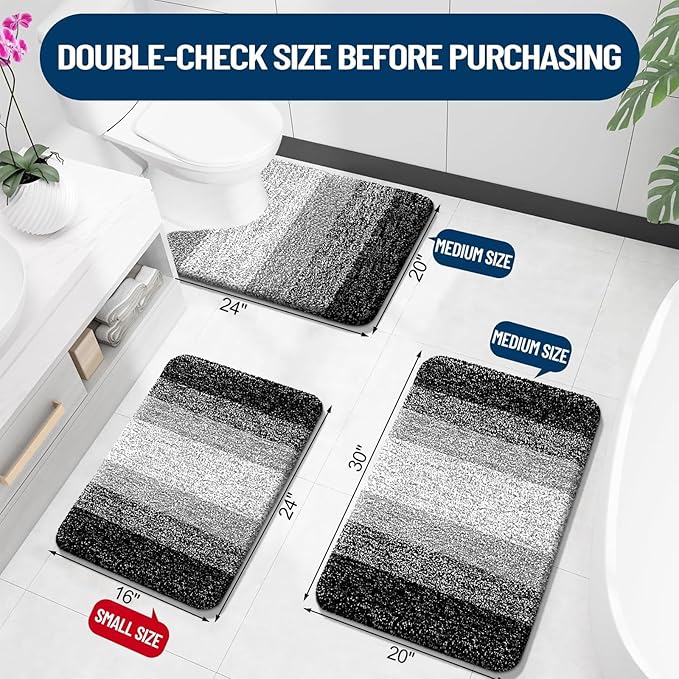 OLANLY Luxury Toilet Rugs U-Shaped 24x20, Extra Soft and Absorbent Microfiber Bathroom Rugs, Non-Slip Plush Shaggy Bath Mat, Machine Wash Dry, Contour Bathroom Mats for Toilet Base, Black