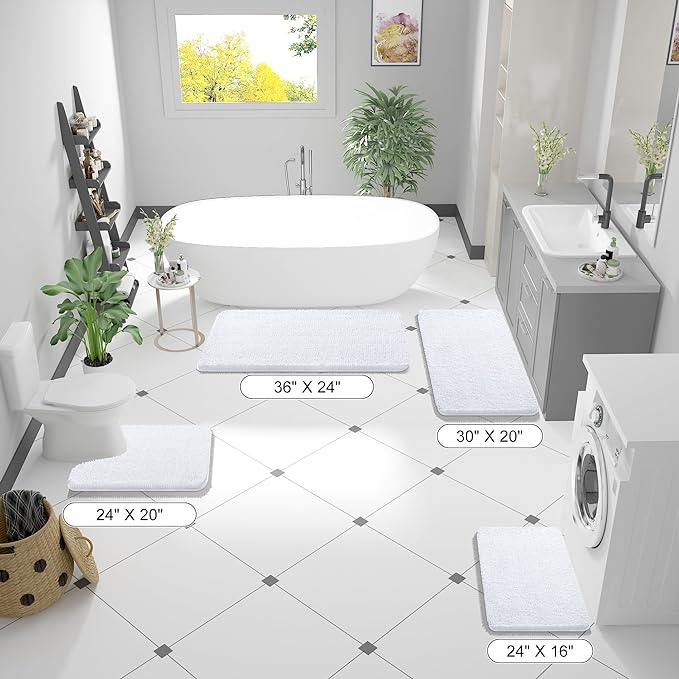 OLANLY Bathroom Rugs 50x30, Extra Soft Absorbent Chenille Bath Rugs, Rubber Backing Quick Dry, Machine Washable Bath Mats for Bathroom Floor, Tub and Shower, Home Decor Accessories, White