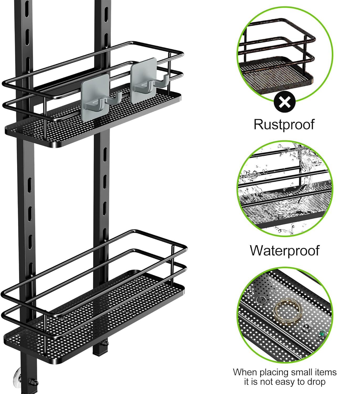 Orimade Adjustable Hanging Over the Shower Door Caddy with Hooks, Bathroom Organizer Shelf Storage Rack,No Drilling Rustproof Basket for Inside Shower, Matt Black 3 Tier