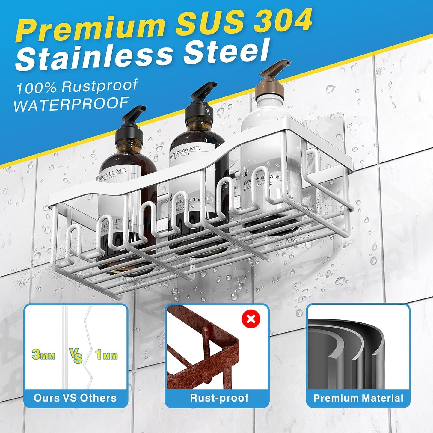 Shower Caddy 2 Pack,Adhesive Shower Organizer for Bathroom Storage&Home Decor&Kitchen organizers and storage,No Drilling,Large Capacity,Rustproof Stainless Steel Bathroom Organizer,Bathroom Decor Sets