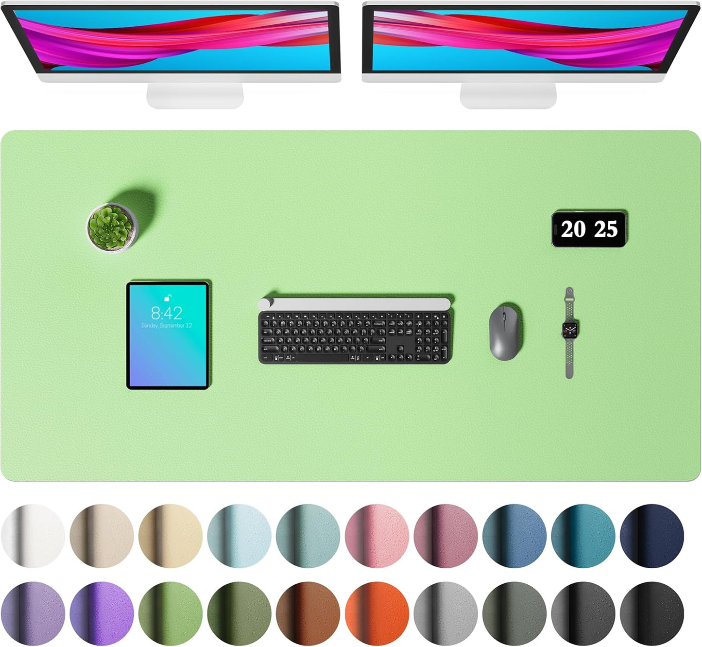 Aothia Faux Leather Desk Mat – Large Mouse Pad, Non-Slip PU Leather Blotter, Waterproof Writing Surface for Office and Home (Foam Green, 47.2" x 23.6")