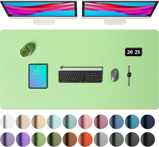 Aothia Faux Leather Desk Mat – Large Mouse Pad, Non-Slip PU Leather Blotter, Waterproof Writing Surface for Office and Home (Foam Green, 47.2" x 23.6")