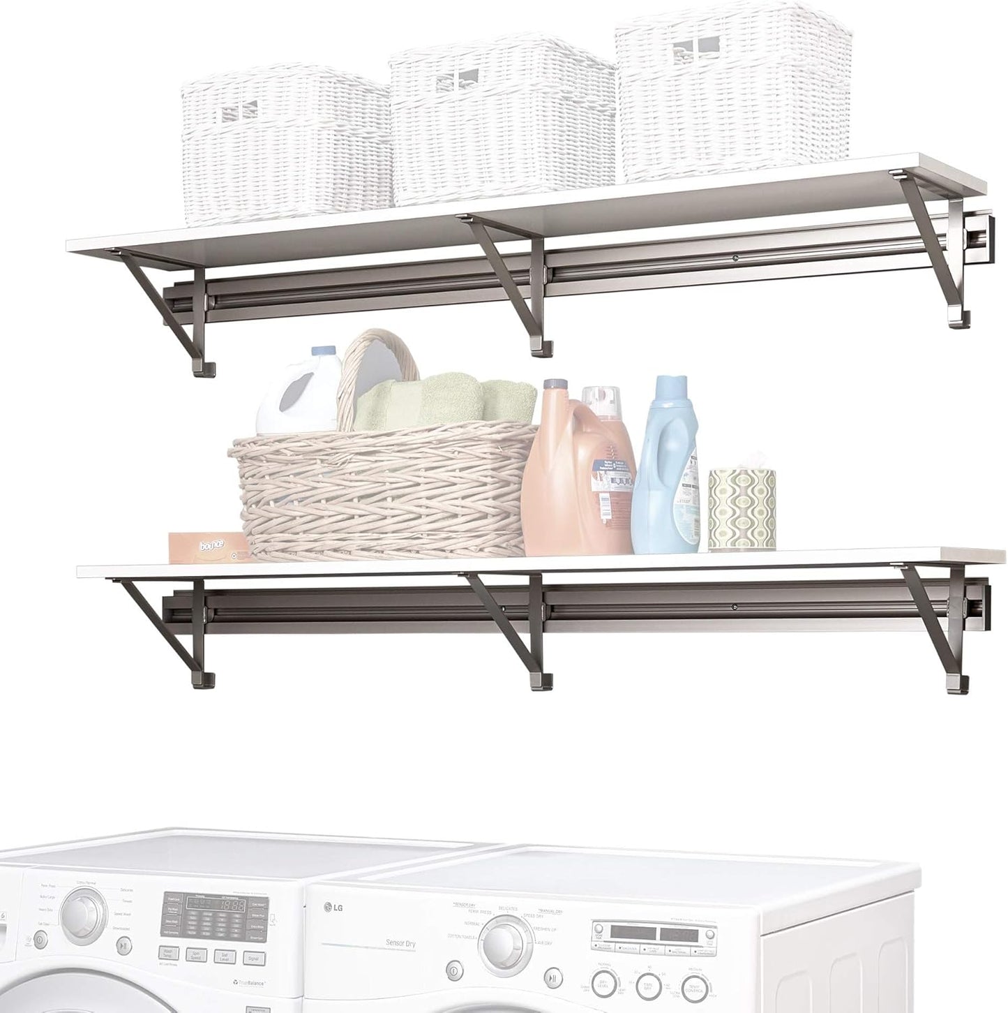 Two 40" Long Shelf Kits Laundry Storage White