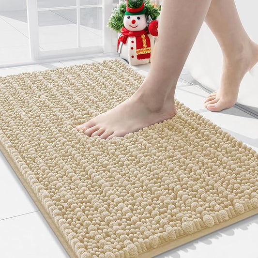 Arotive Luxury Chenille Bathroom Rug Mat, Extra Soft Thick Absorbent Shaggy Bath Rugs, Non-Slip Machine Wash Dry, Plush Bath Mats for Bathroom, Shower and Tub, 36x24, Cream Beige