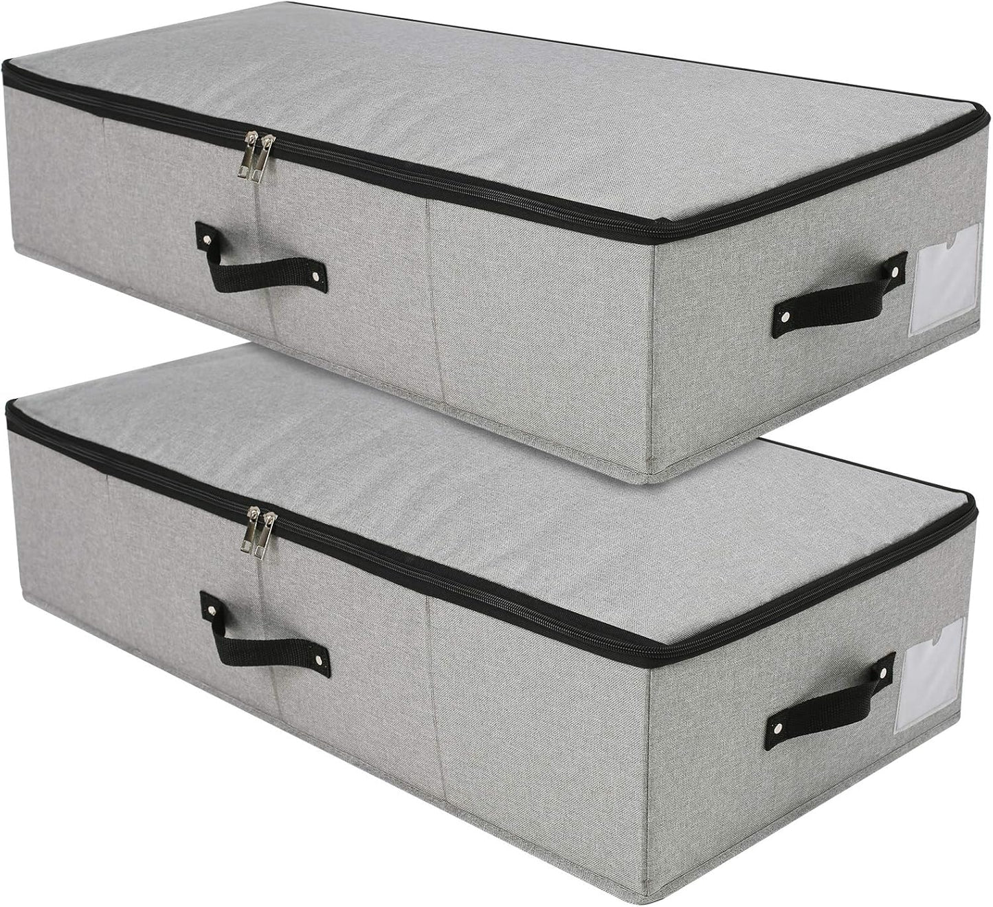 2PCS Foldable Under Bed Storage Container with Plastic Support Liner, Handles, Zipper lid, Sweater Pillow Blankets ClothesStorage Organizer for Bedroom and Closet, 29×15×7inch, Dark Grey