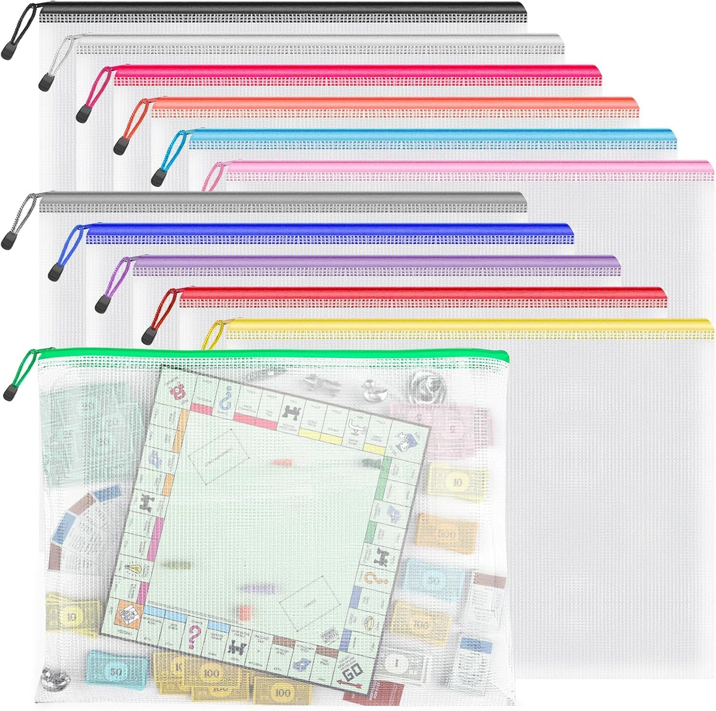 Umriox Zipper Pouch, 16.9x12.4 in (12 Colors, 12 Packs), Extra Large Zipper Bags, Waterproof Bags for Office Supplies, Puzzles, Board Game Storage & Cross Stitch Projects