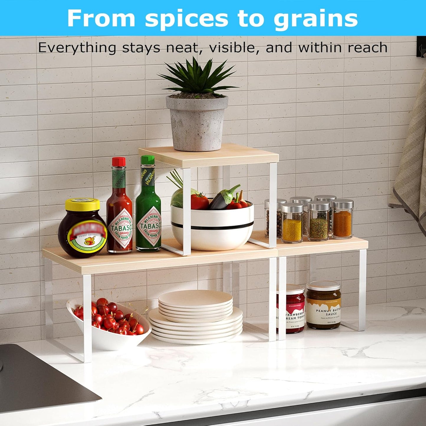 Aothia Wood Desktop Shelf for Top of Desk - 2-Tier Adjustable Bookshelf Organizer, Freestanding Stackable Shelves for Office, Home, Kitchen Counter (Oak)