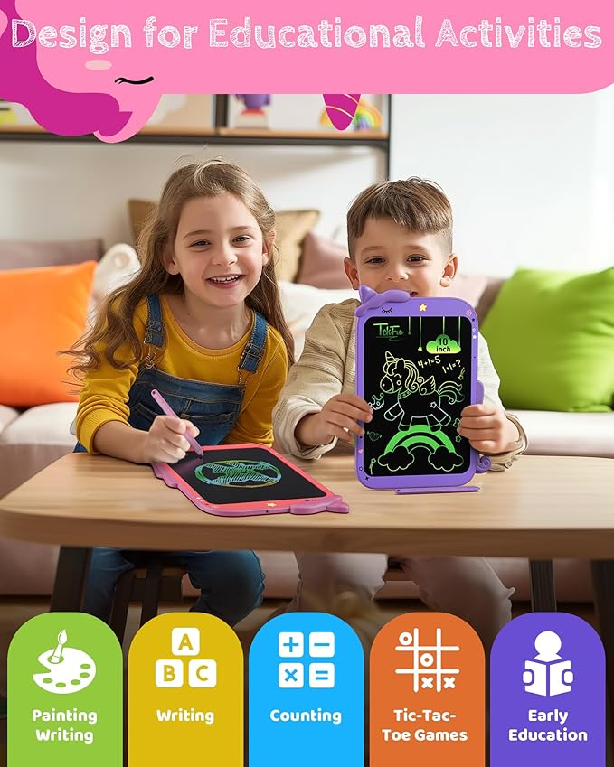 TEKFUN Toddler Boy Toys, LCD Writing Tablet for Kids, Doodle Board Dinosaur Toys, Travel Essentials Toys for 3 4 5Year Old Boys Girls, Easter Birthday Christmas Gifts (10inch Rosepink)