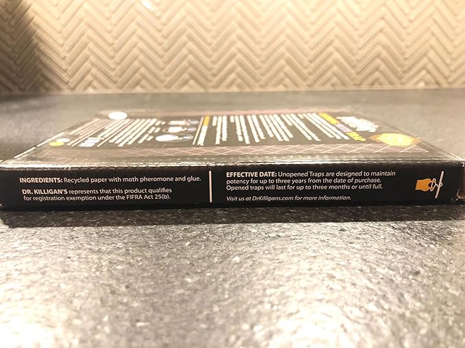 Dr. Killigan's Premium Double Potent Clothing Moth Traps with Pheromones Prime, Organic Clothes Moth Trap with Lure for Closets & Carpet, Case Making & Web Spinning (6 Pack, Black)
