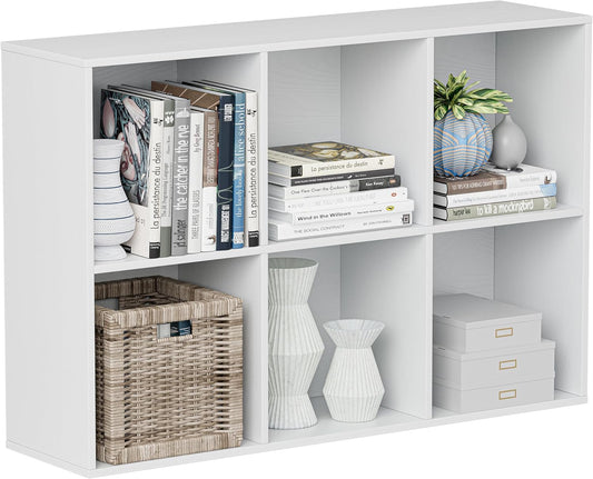 Wooden Cube Storage Organizer with Closed Back Panel, 11in Cube Shelf Opening, Bookshelf, Display Shelf,Closet Cabinet for Home and Office (Embossed White, 6-Cube 35.98L*9.45W*24.09H)