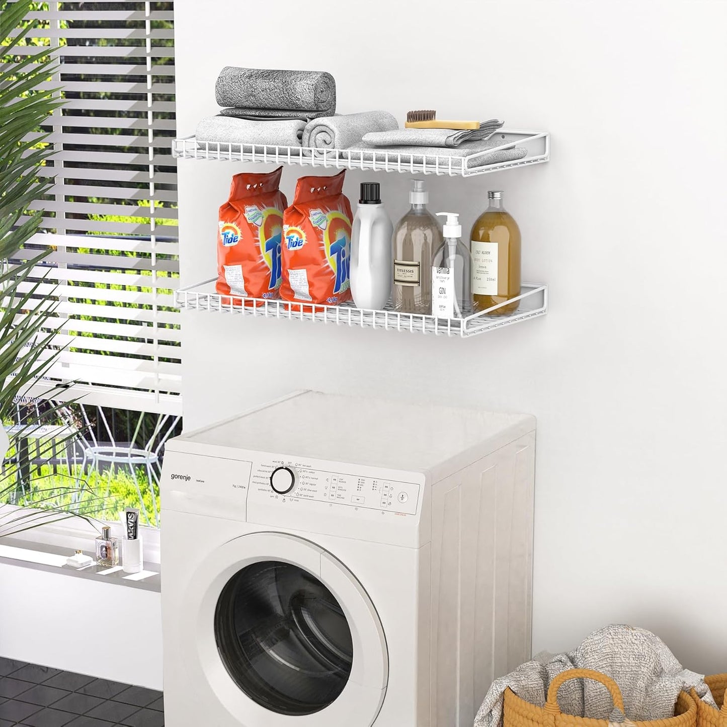 WALMANN 2 Pack Garage Wall Shelf, 23.5" x 12" Wall-Mounted Storage Shelves for Garage, Closet, Laundry Room, Heavy Duty Floating Shelving, Holds Up to 65 lbs(White)