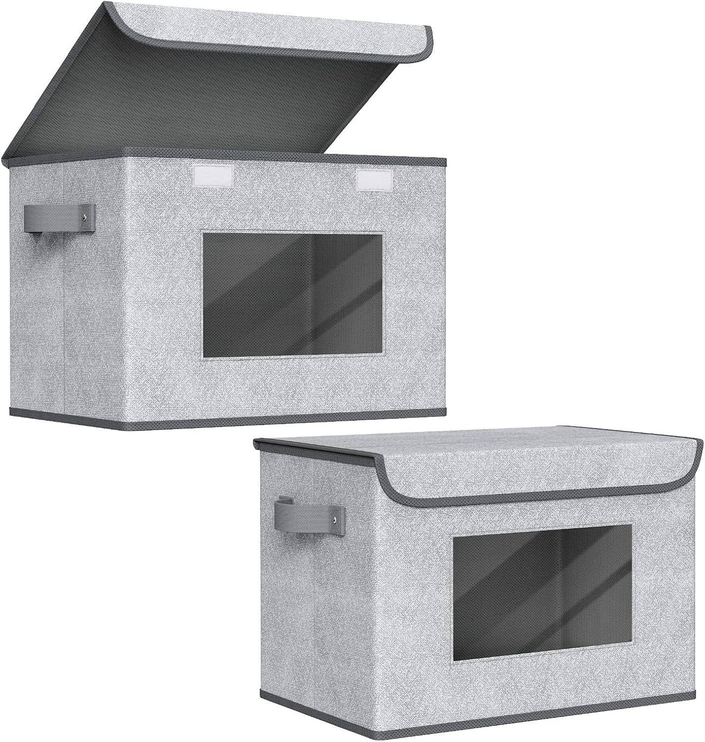 Univivi Larger Fabric Collapsible Storage Bins, Foldable Storage Boxes with Lids, Storage Cube Organizer Basket for Home, Closet, Bedroom(Gray, 17“ x 12” x 12")