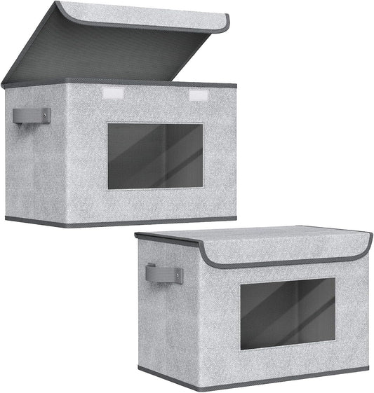 Univivi Larger Fabric Collapsible Storage Bins, Foldable Storage Boxes with Lids, Storage Cube Organizer Basket for Home, Closet, Bedroom(Gray, 17“ x 12” x 12")