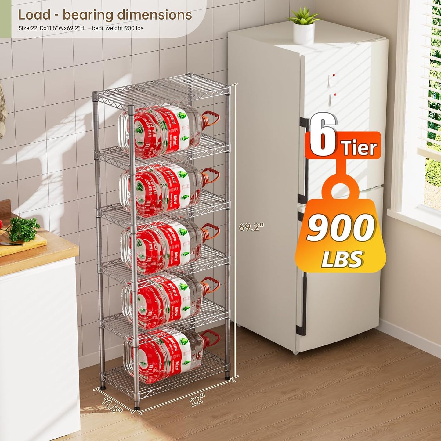 5 tire Shelves Storage Wire Shelving Unit Metal Shelf Adjustable Organizers Storage Shelving with Wheels for Bathroom Laundry Room Kitchen Pantry12”D x 22”W x 69”H Silver