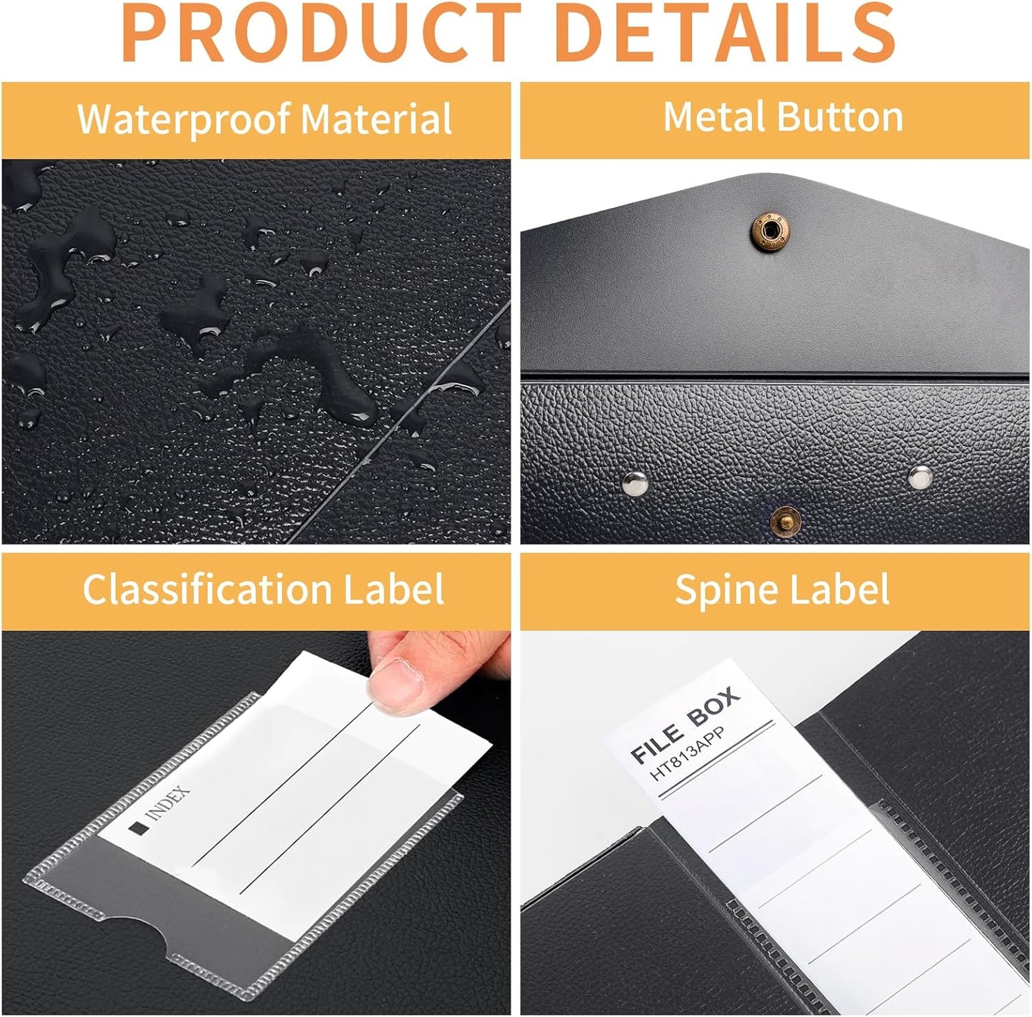 HUA JIE 2 Pack A4 Storage File Boxes Archives Case,65mm Spine,Box File Document Storage Box with Metal Clip for Office School -Black