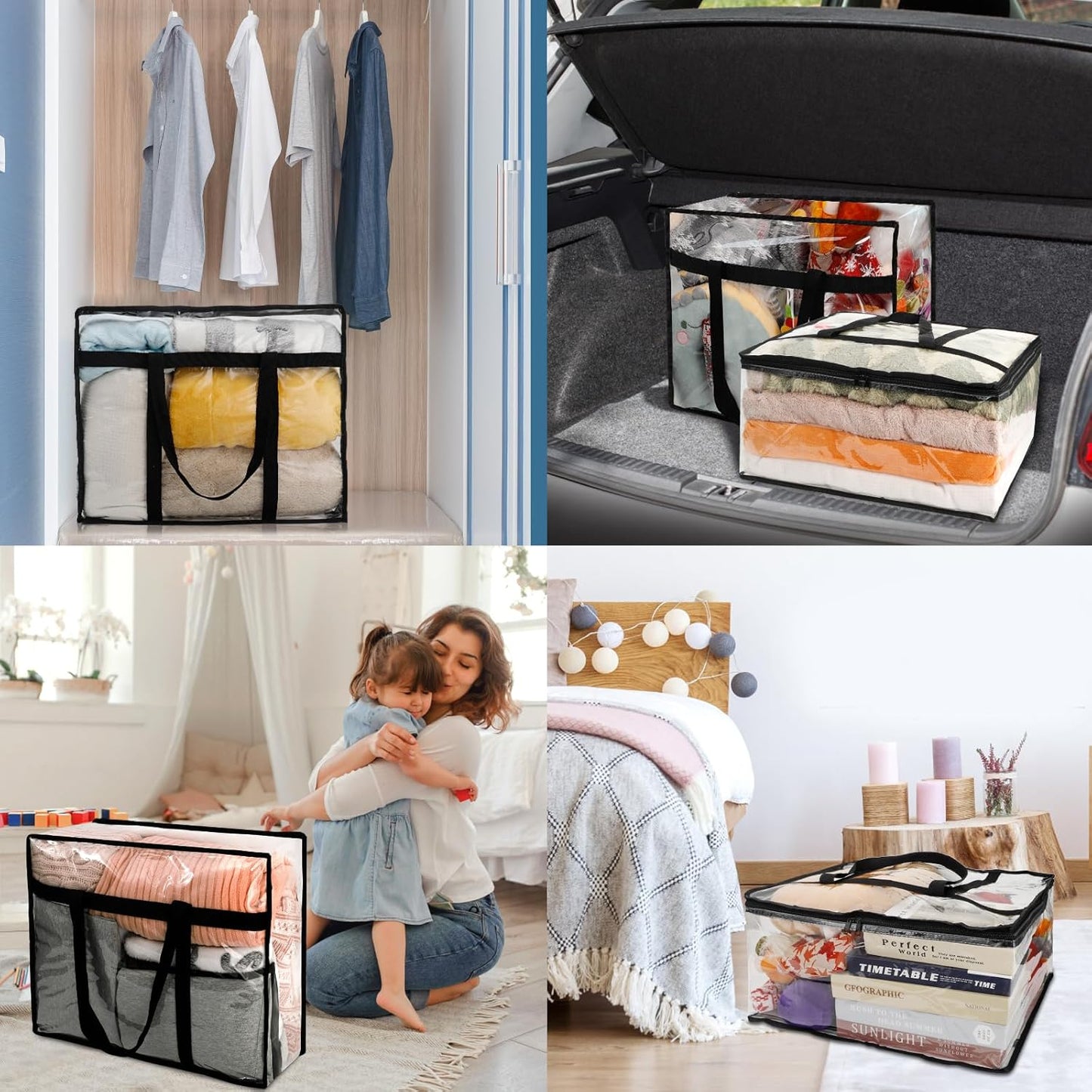 3Pack Clear Blanket Storage Bags, Vinyl Comforter Clothes Storage Closet Organizers and Storage Containers Moving Bags with Reinforced Handle for Bedding, Clothing, Comforters, Pillows, Toys,40L