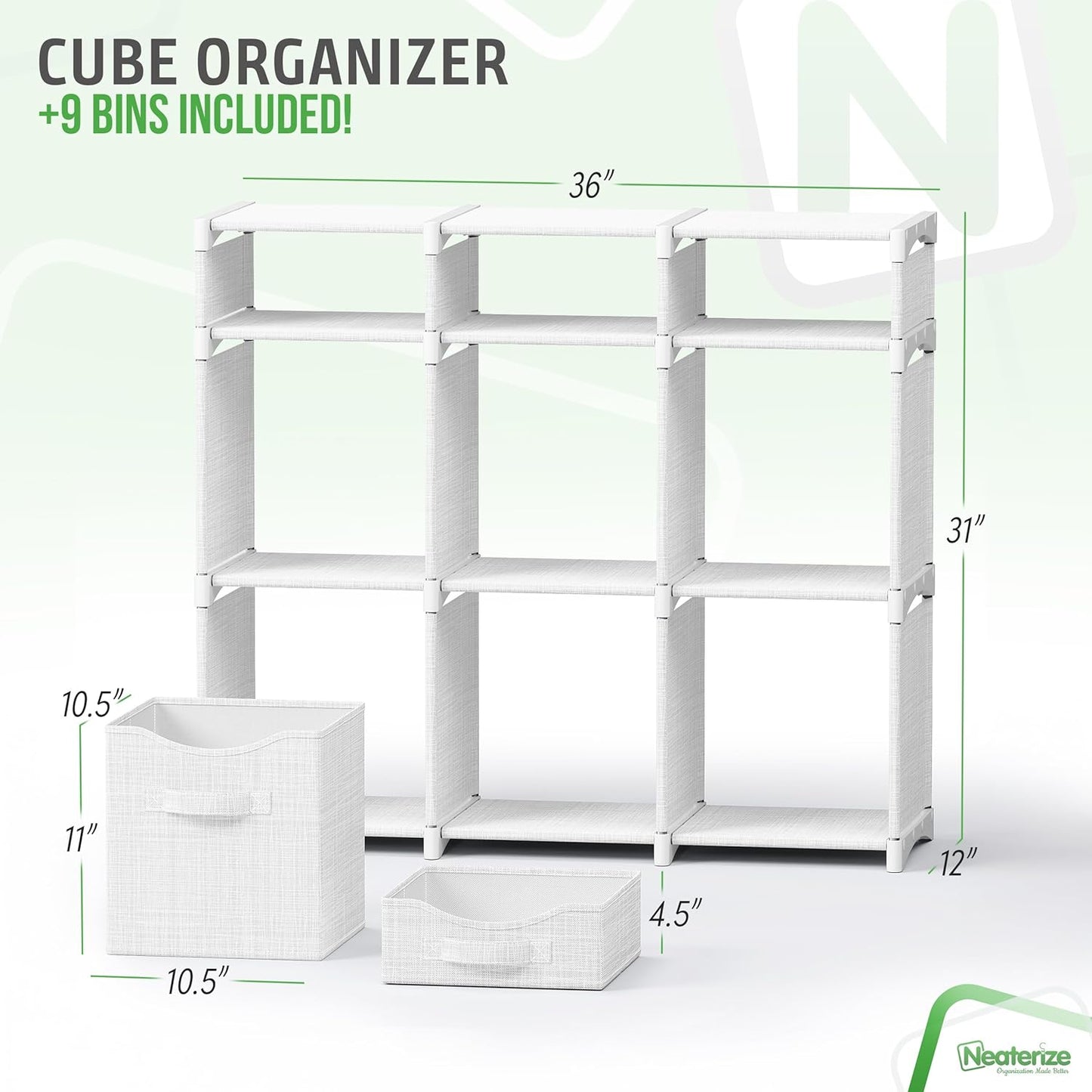 9 Cube Closet Organizers And Storage | Includes All Storage Cube Bins | Easy To Assemble Closet Storage Unit With Drawers | Room Organizer For Clothes, Baby Closet Bedroom, Playroom, Dorm (White Grey)