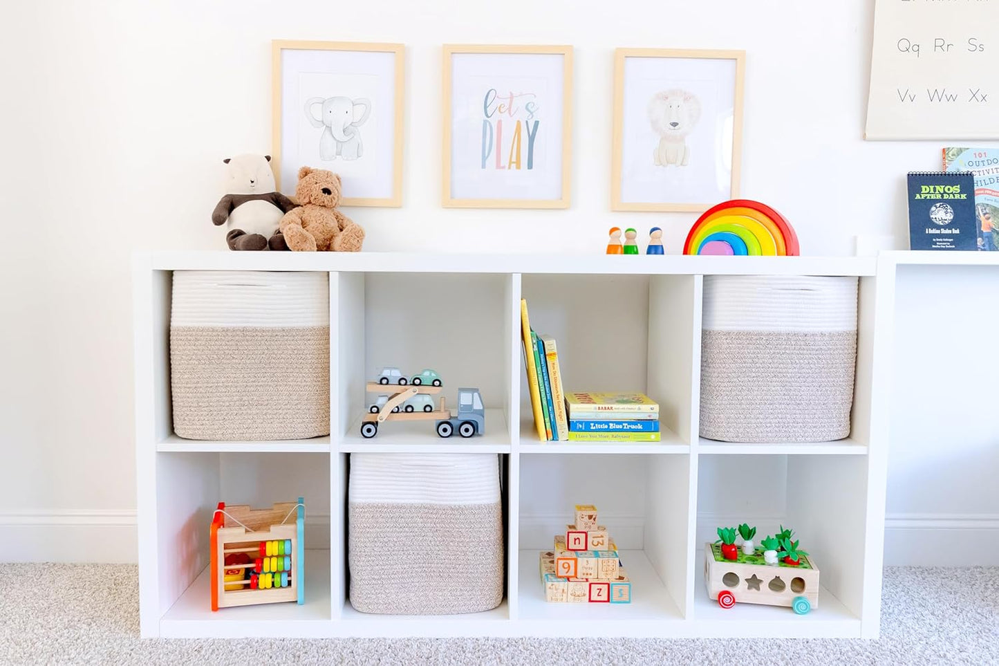 NaturalCozy 13x15x13 Kallax Storage Cubes Bins, 3 Pack | Cotton Rope Cube Storage Bin Woven Baskets for Organizing | Kallax Insert Storage Baskets for Shelves Organizer, Kids Toy, Closet Baby Nursery