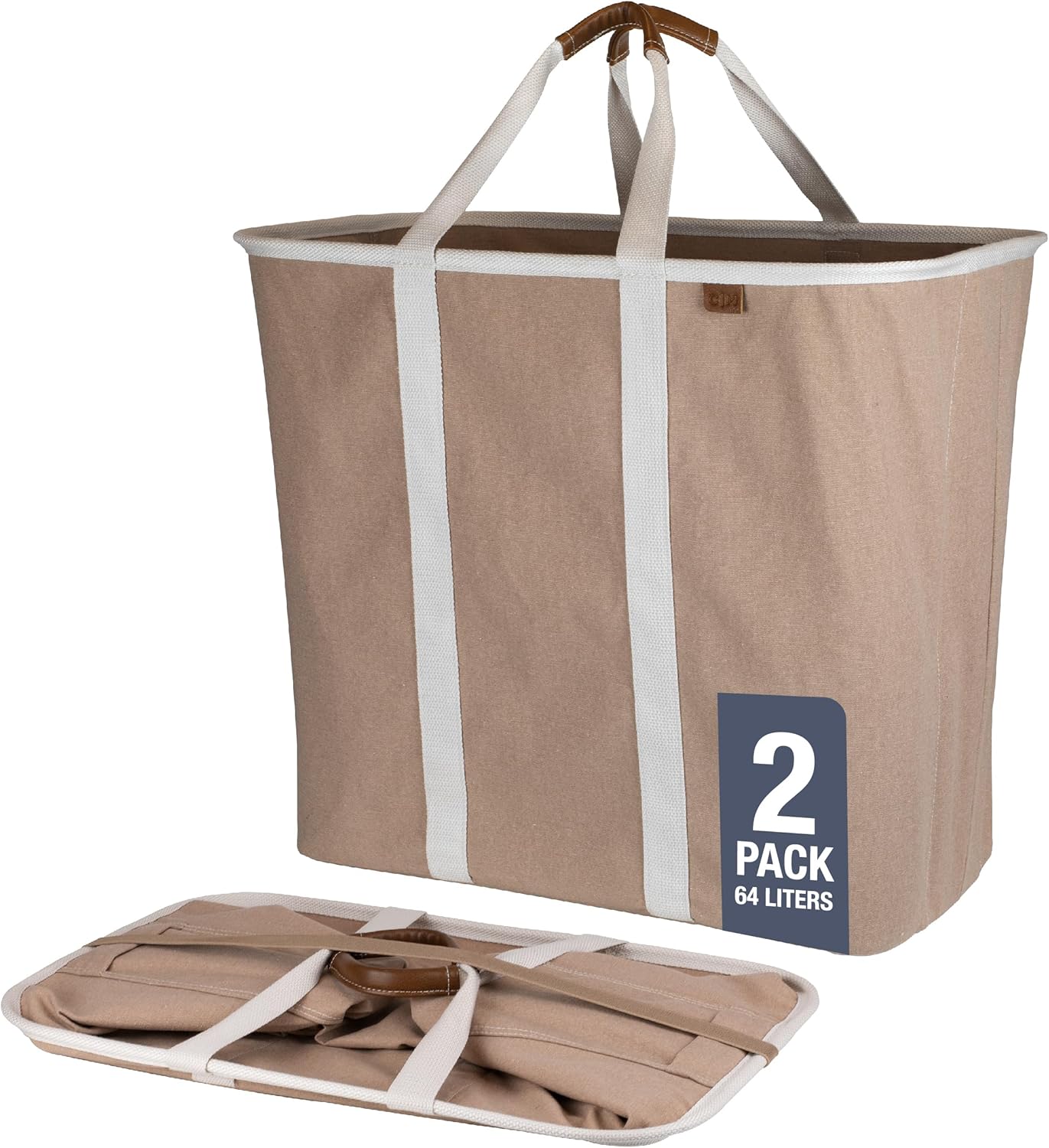 CleverMade Collapsible Laundry Caddy - LUXE Mocha 2-Pack 64L - Foldable Storage Organization Container for Clothes Laundry Room Storage Solution