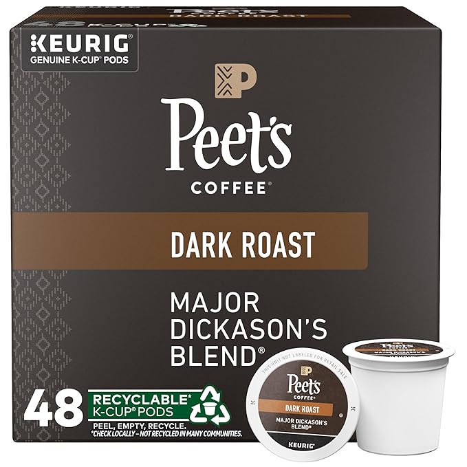 Peet's Coffee, Dark Roast Keurig K-Cup Pods - Major Dickason's Blend 48 Count (1 Box of 48 Pods)