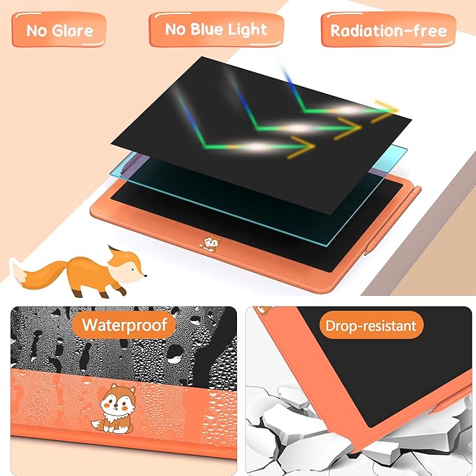 LCD Writing Tablet for Kids 12 Inch, Learning Toys Drawing Pad for Girls Boys, Erasable Doodle Board for Toddlers 3 4 5 6 7 8 Year Old Travel Essentials, Christmas Birthday for Kids - Orange
