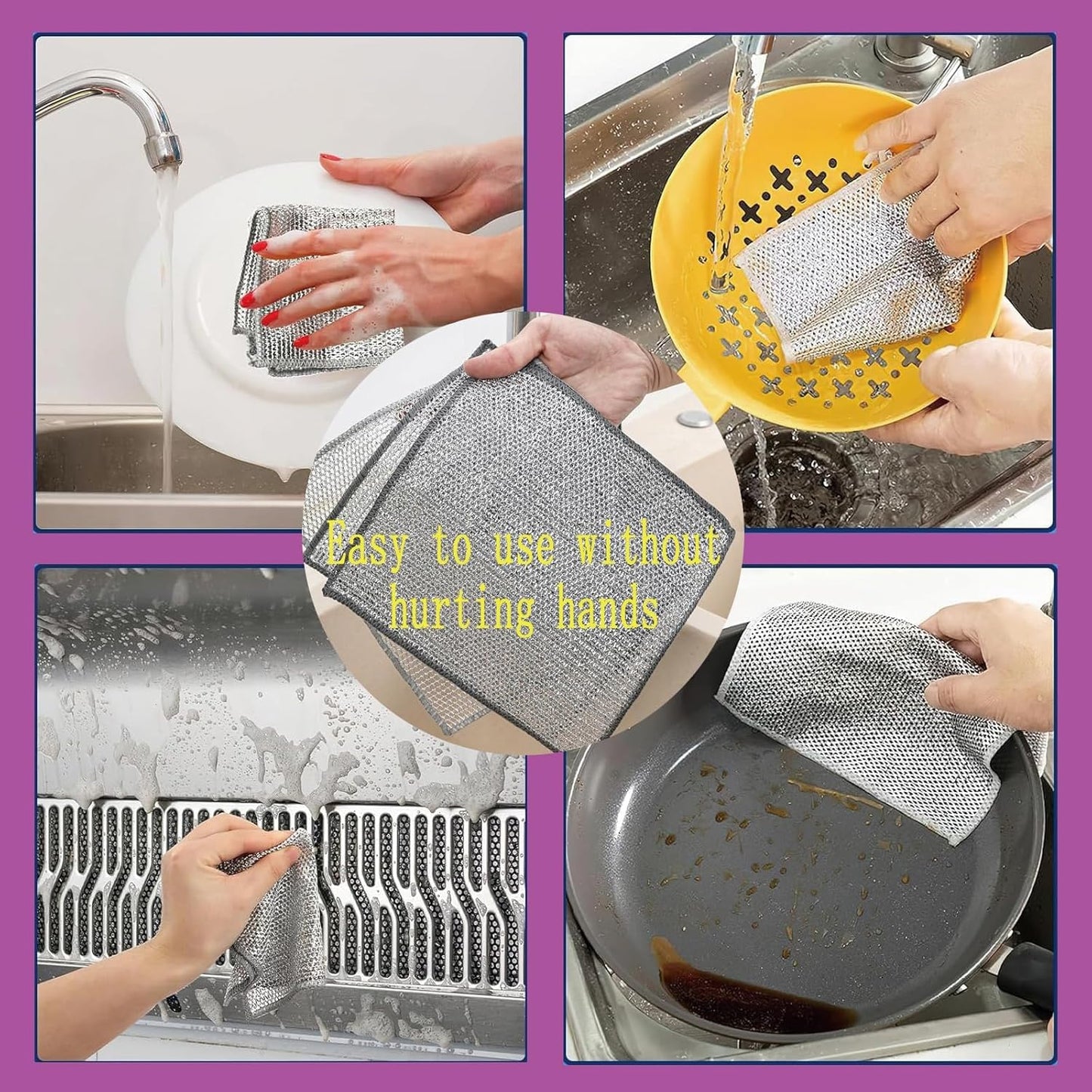 Double layer metal wire scratch free cloth, dry and wet dual-purpose metal wire dishwashing cloth, suitable for kitchen cleaning, cookware, tableware, sink, stove, etc., easy to rinse (10 pieces)