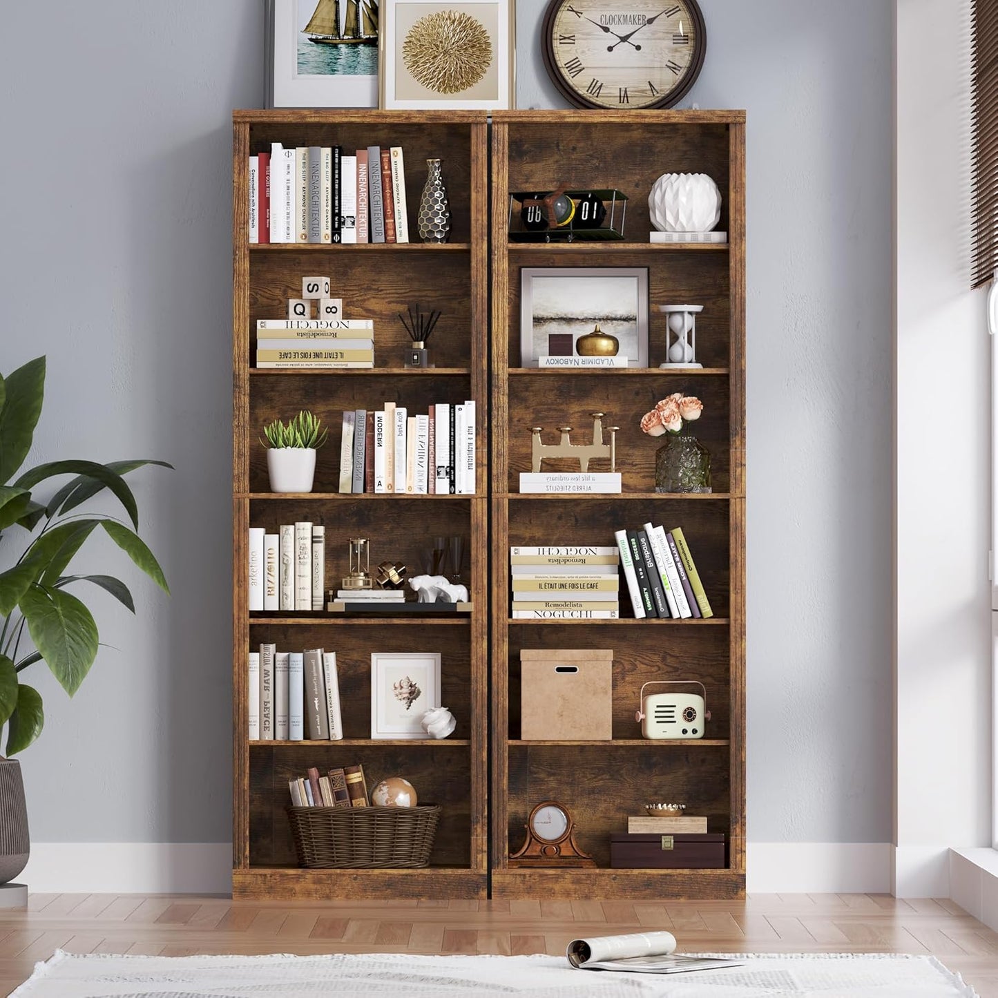 75" Tall Bookshelf, 6-Tier Floor Standing Bookcase with Adjustable Shelves, 24" Wide Open Storage Shelf, Modern Display Organizer for Home Office, Living Room, Bedroom, Study