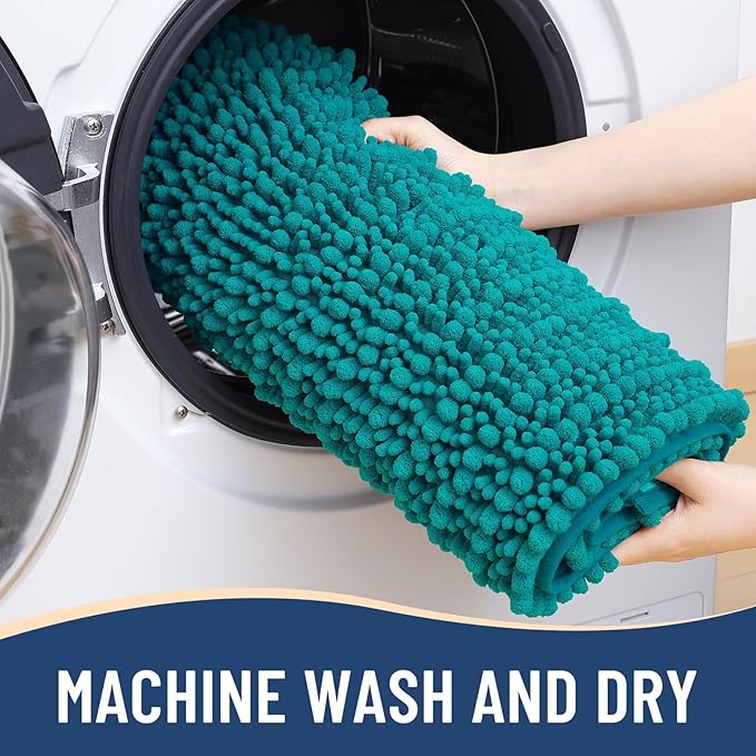 Arotive Luxury Chenille Bathroom Rug Mat, Extra Soft Thick Absorbent Shaggy Bath Rugs, Non-Slip Machine Wash Dry, Plush Bath Mats for Bathroom, Shower and Tub, 36x24, Lake Blue