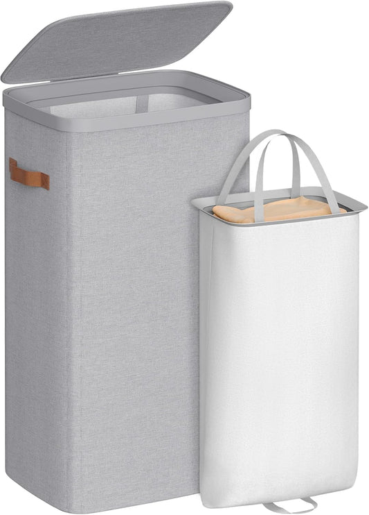 SONGMICS Laundry Basket, 26.4 Gal. Laundry Hamper, Easy Assembly, with Lid and Handles, Removable Liner, 16.5 x 12.6 x 29.5 Inches, Dove Gray ULCB811GD01