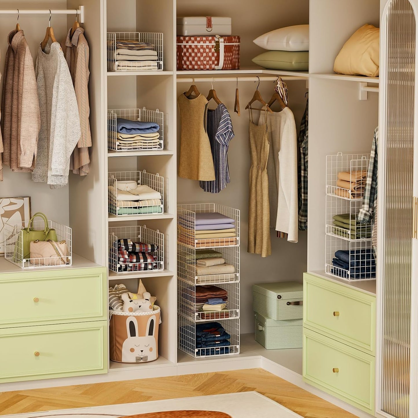 Stackable Closet Organizers and Storage - 4-Tier Stackable Storage Bins, Foldable Closet Shelf Organizer Basket, Clothes Organizers and Storage Shelves for Closet Organizer System(15.7"x11.8"x34.64")