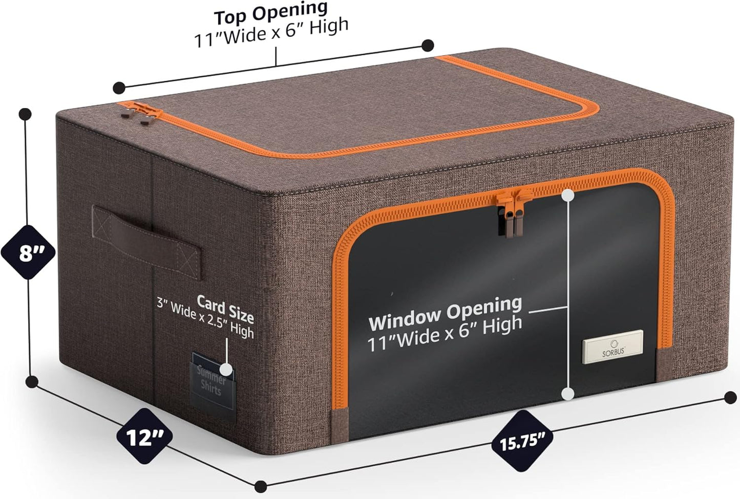 Sorbus® Storage Bins Boxes, Foldable Stackable Container Organizer Basket Set with Large Clear Window & Carry Handles, for Bedding, Linen, Clothes (Brown)