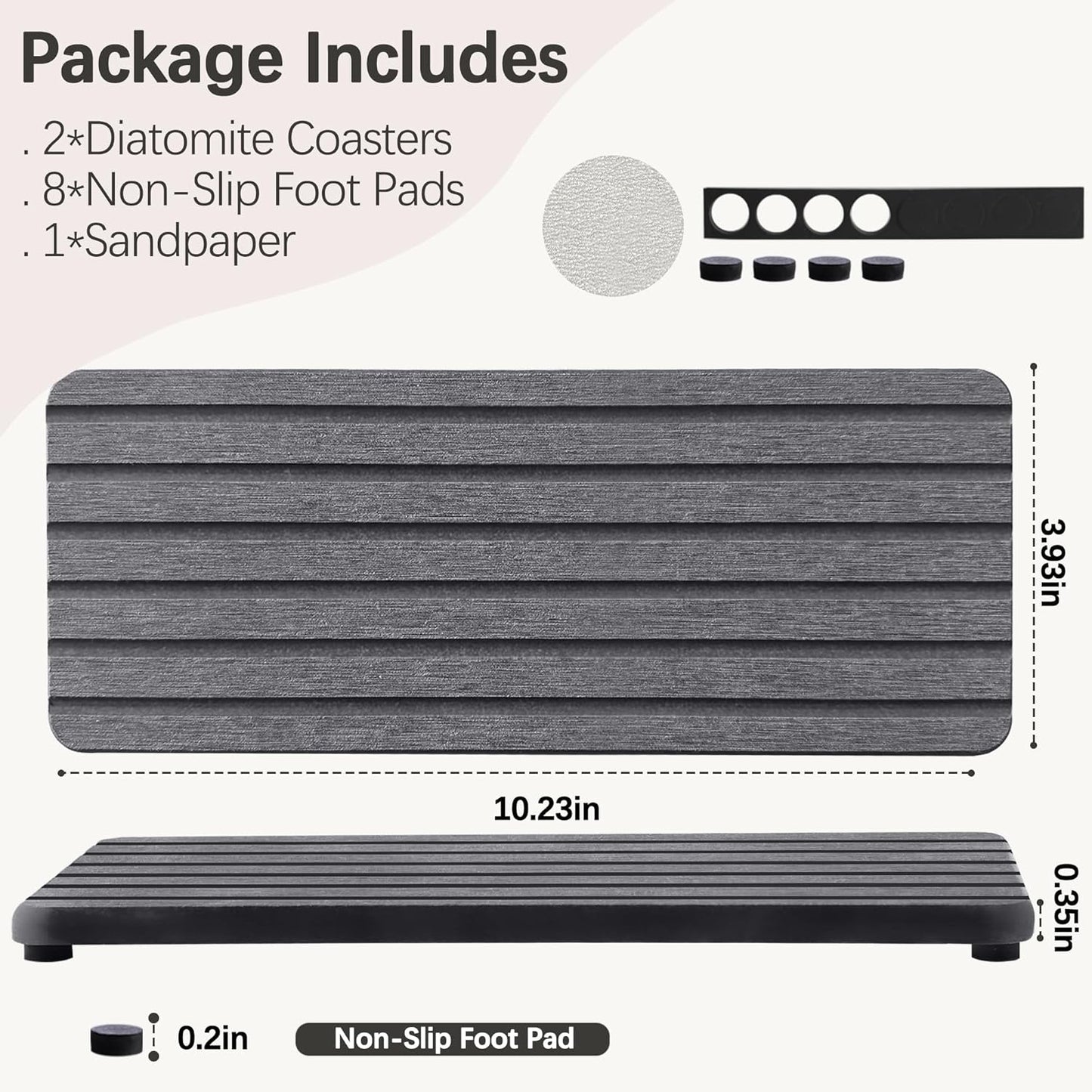 2 PCS Water Absorbent Diatomite Coasters (10.2" x 4"), Grooved Design, Water Absorbing Stone Used for Hand Soaps & Plants & toiletries in The Modern Home