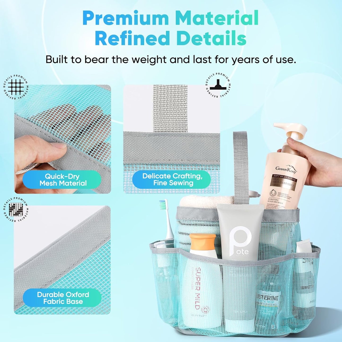 EUDELE 2 Pack Mesh Shower Caddy Portable for College Dorm Room Essentials, Shower Caddy Dorm with 8-Pocket Large Capacity,Shower Bag for Beach,Swimming,Gym